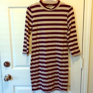 Tan and Navy striped cotton dress